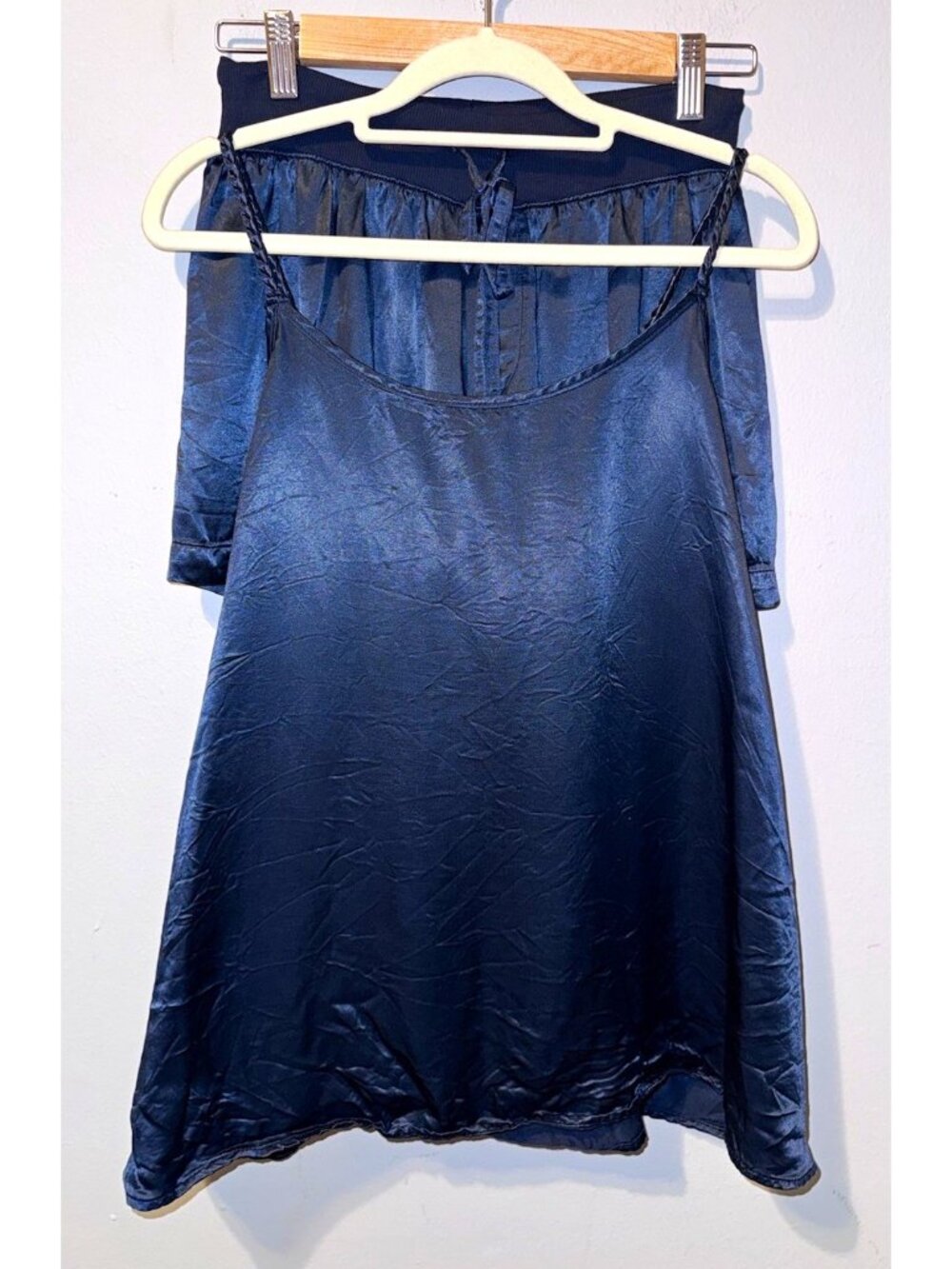 PJ Harlow pajama short set size small blue satin